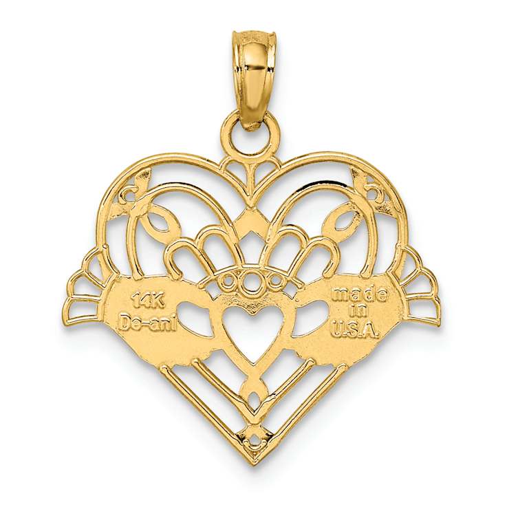 10K Yellow Gold Polished and Beaded Claddagh In Heart Charm