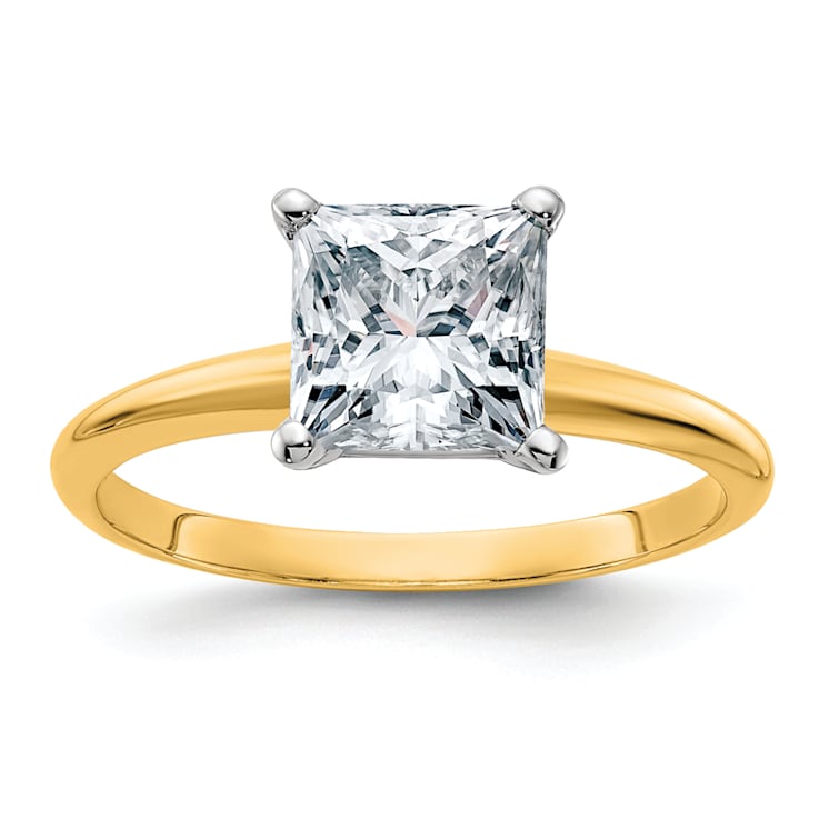 14K Yellow Gold With White Gold Accents 2 ct. D E F Pure Light Princess
Moissanite Solitaire Ring
