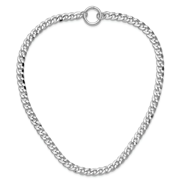 Rhodium Over Sterling Silver 7.25mm Circle Clasp Curb Link 16-inch Necklace