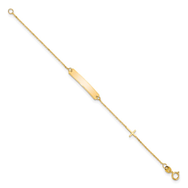 14K Yellow Gold Polished 5.5-inch Cross ID Bracelet
