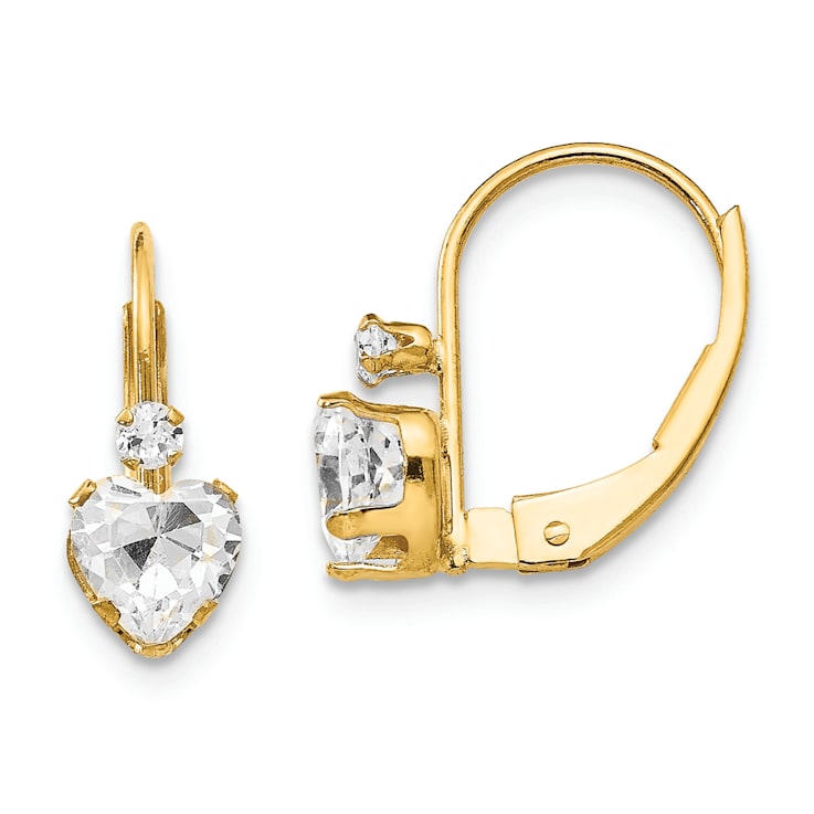 14k Yellow Gold Cubic Zirconia Heart Earrings