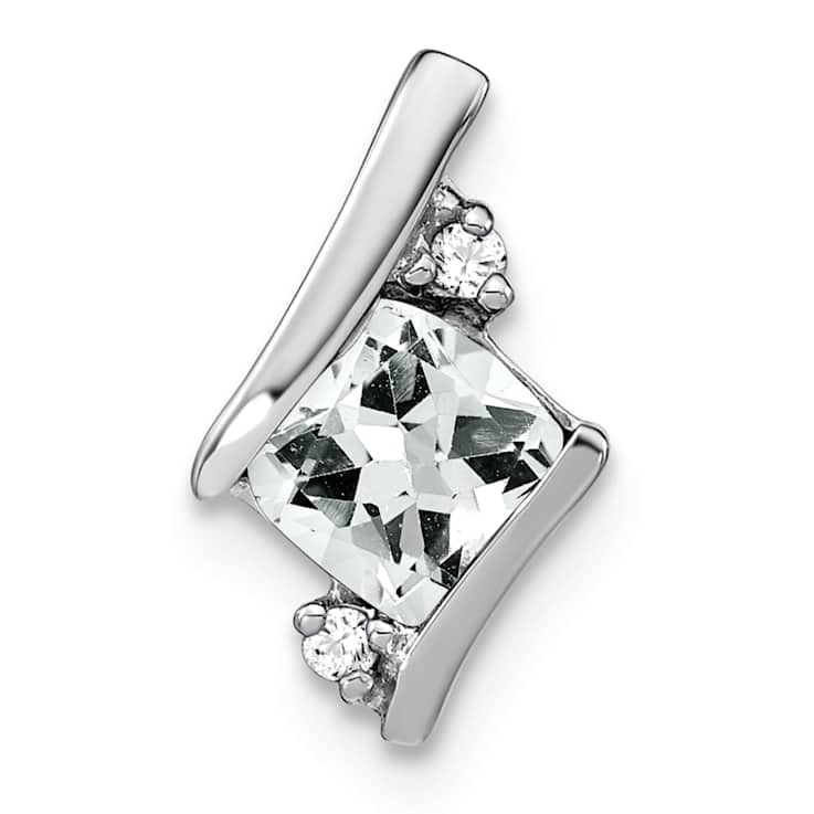 Rhodium Over 10k White Gold 0.52 ctw Cushion White Topaz and Diamond
Chain Slide Pendant