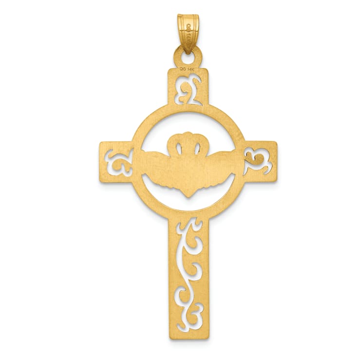 14k Yellow Gold Laser Designed Claddagh Cross Charm
