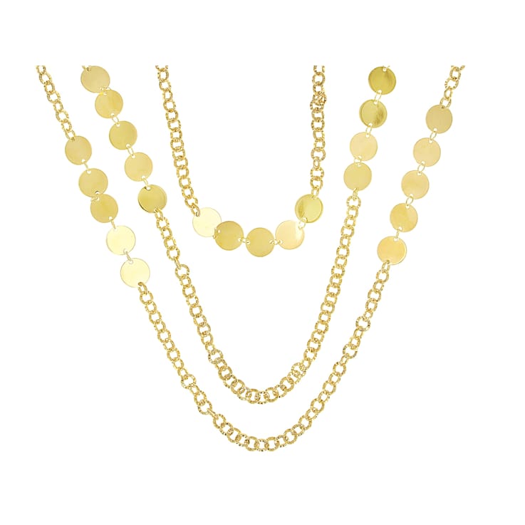 Multi-Row Disc Chain Necklace In 18K Gold Over Bronze