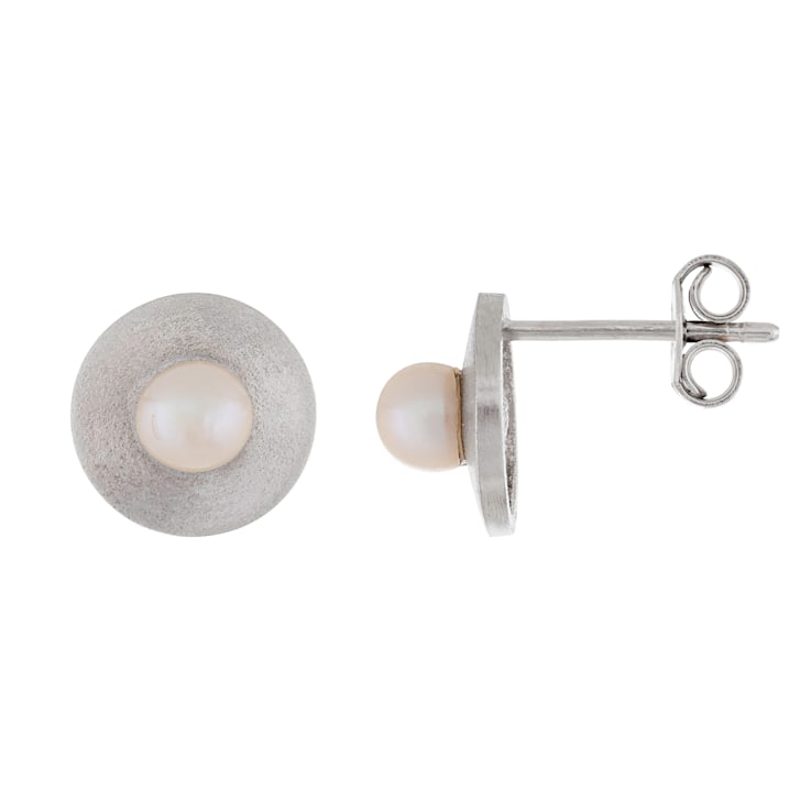 White Cultured Freshwater Pearl 14k White Gold Earrings 4-4.5mm