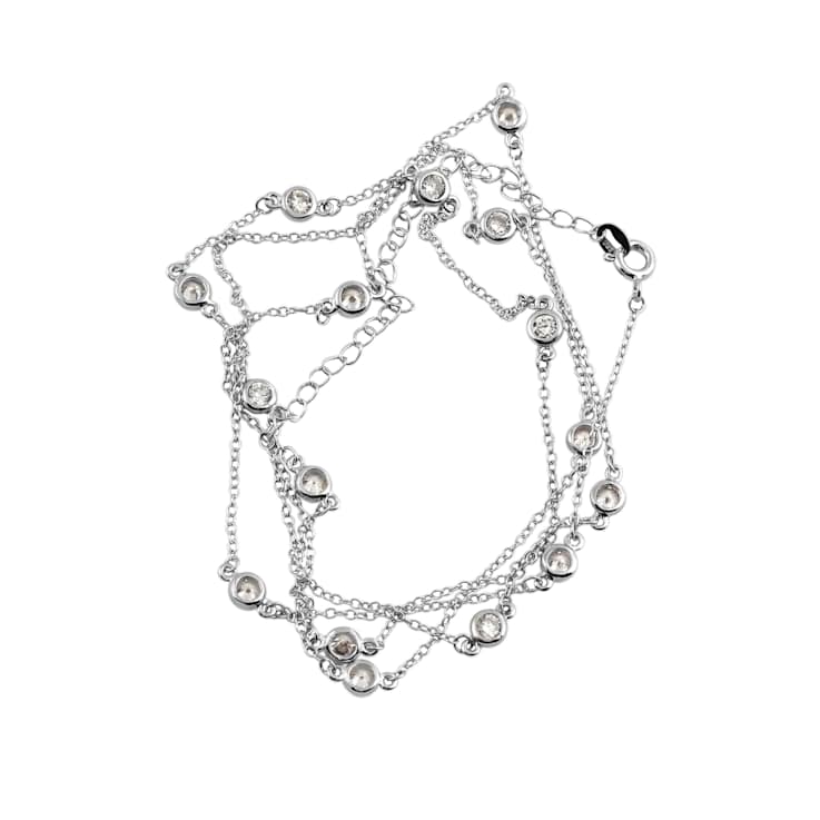CZ Station Necklace In Sterling Silver 16 Inch