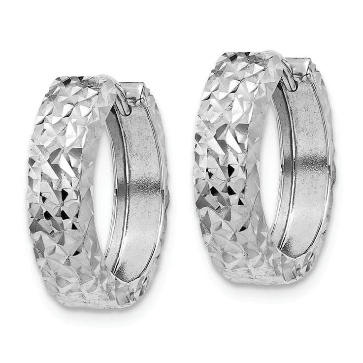 Rhodium Over 14k White Gold Diamond-Cut 1/2" Hinged Hoop Earrings