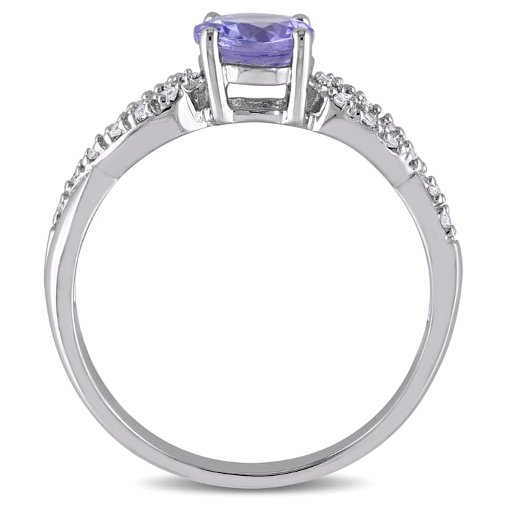 Tanzanite and Diamond 10K White Gold Ring 1.08ctw
