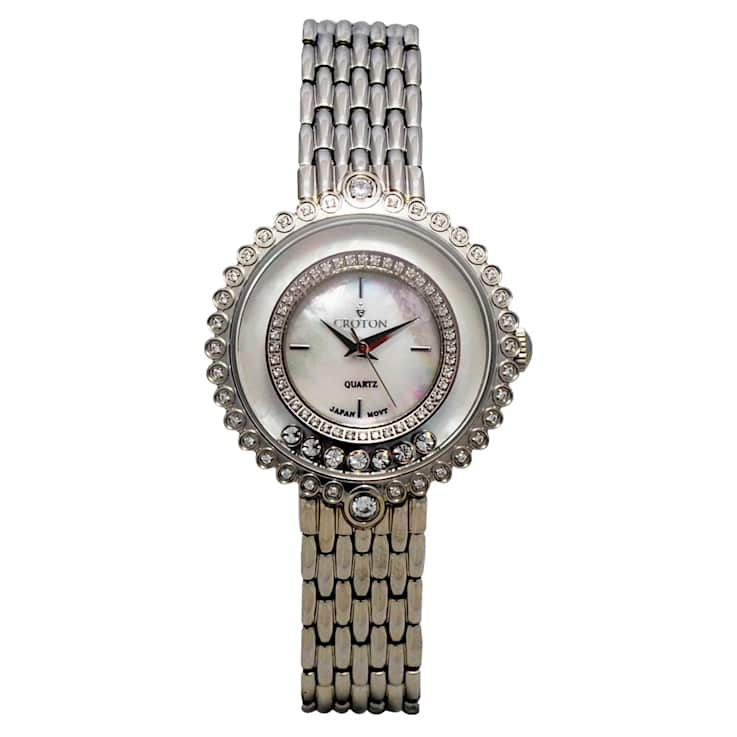 Croton Ilaria Silver Tone Floating Crystal Watch with White Mother Of
Pearl Dial
