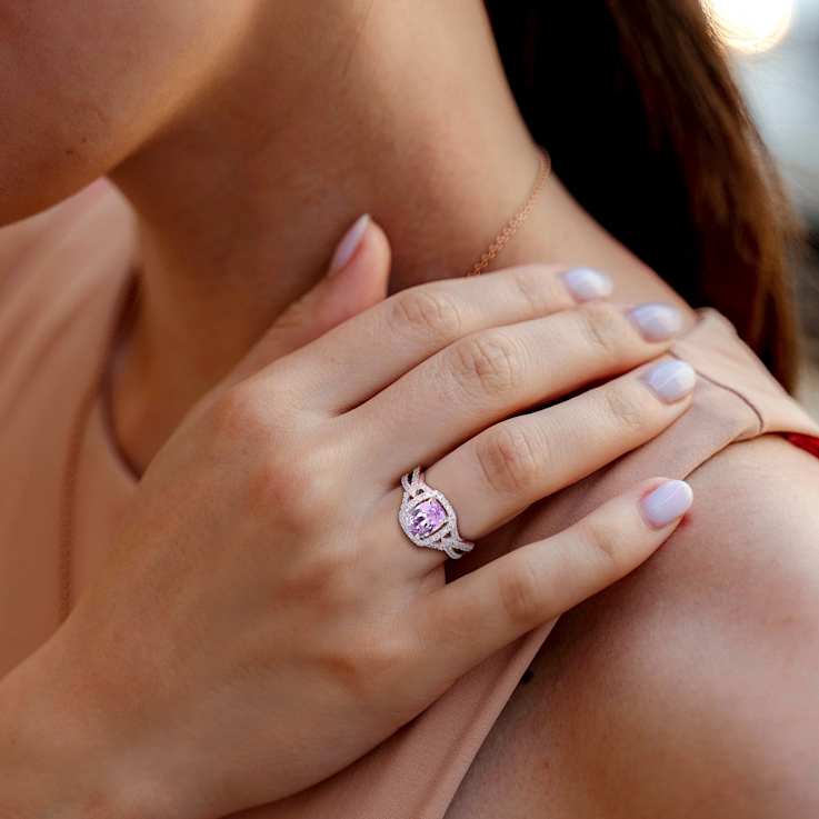 Kunzite and Diamond 14K White Gold Ring 0.174ctw