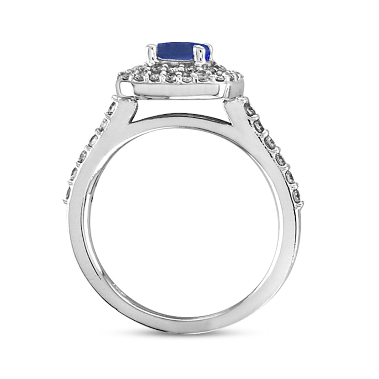Sapphire and Diamond 14k White Gold Double Halo Engagement Ring 1.40ctw