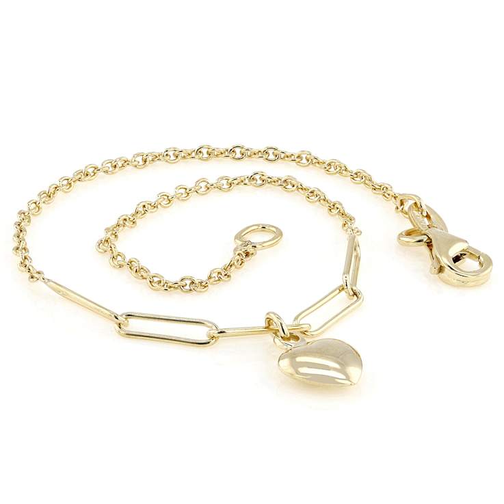 Puff Heart Charm Bracelet In 10K Gold