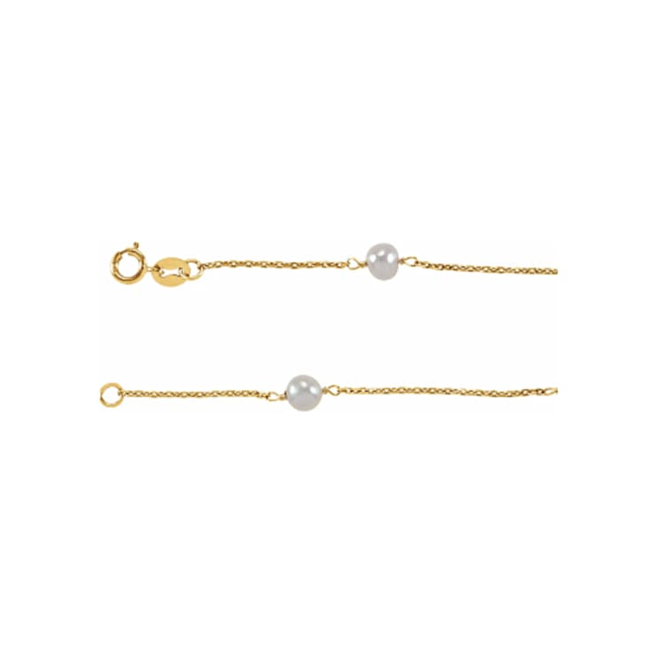 14K Yellow Gold White Freshwater Pearl Children's 6 Inch Bracelet