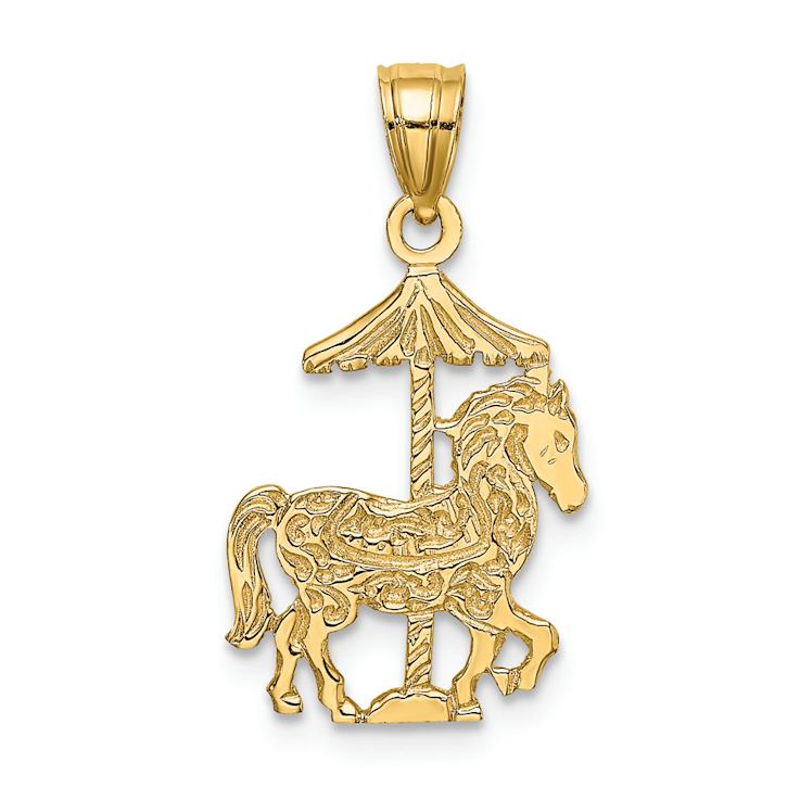 14k Yellow Gold Textured Children's Carousel Horse Charm