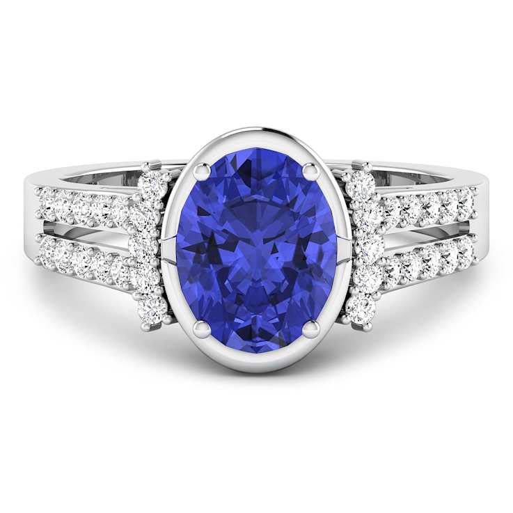 1.71ctw Violet Tanzanite and Diamond 14K White Gold Halo Ring
