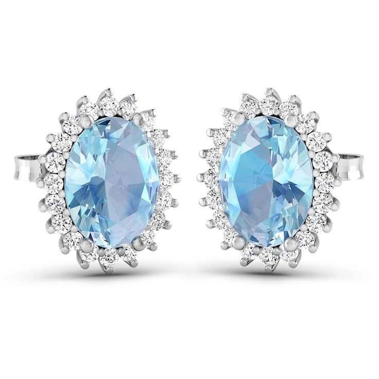 1.92ctw 14K White Gold Aquamarine and White Diamond Halo Earrings