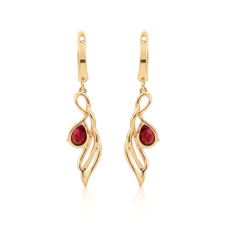Red Garnet 14K Yellow Gold Over Sterling Silver Pear Drop Earrings
