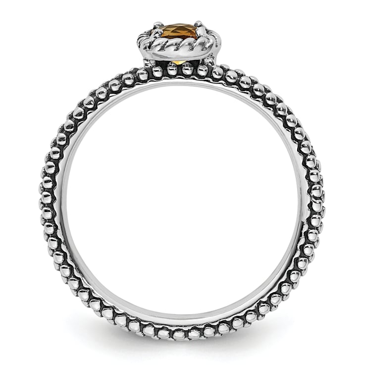 Sterling Silver Stackable Expressions Checker-cut Citrine Antiqued Ring 0.21ctw
