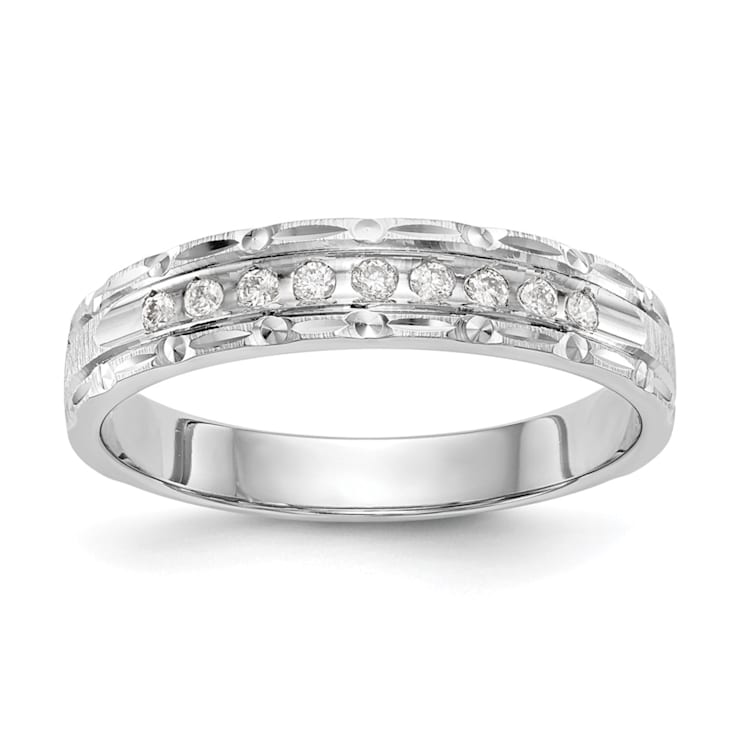 Rhodium Over 14K White Gold AA Quality Trio Ladies Wedding Band 0.09ctw