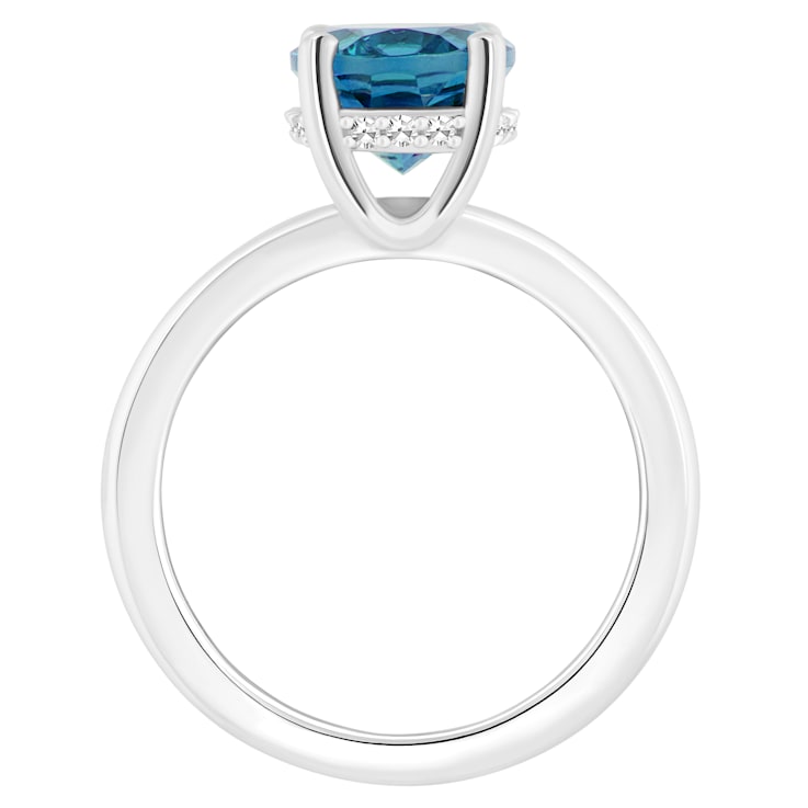 10x8mm Oval London Blue Topaz With Diamond Accents Rhodium Over Sterling
Silver Hidden Halo Ring