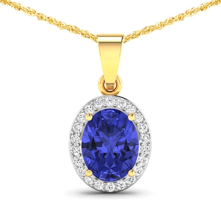 Tanzanite and White Diamond 14K Yellow Gold  Pendant with 18 inch Cable
Chain 1.60ctw