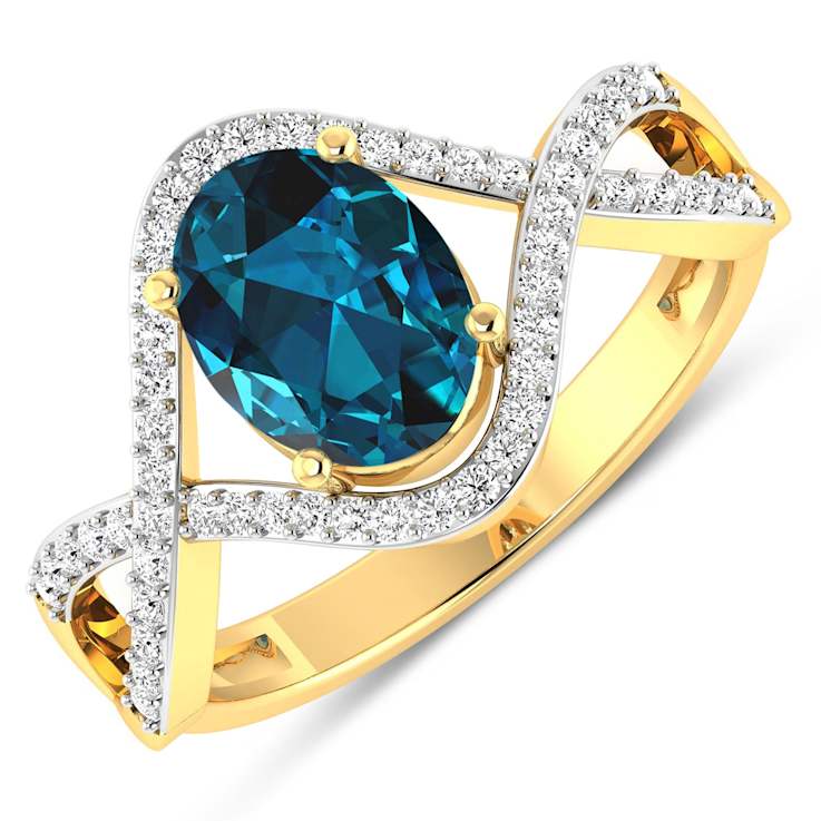 1.34ctw London Blue Topaz and Diamond 14K Yellow Gold Halo Ring