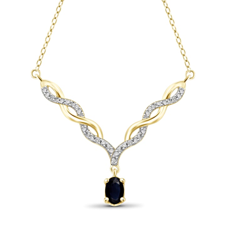 0.55ct Oval Sapphire with White Diamond Accent 14K Gold Over Sterling
Silver Necklace