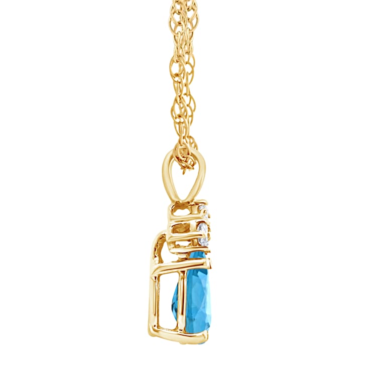 7x5mm Pear Shape Blue Topaz with Diamond Accents 14k Yellow Gold Pendant
With Chain