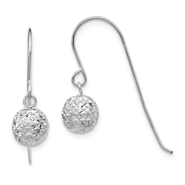Rhodium Over 14k White Gold Diamond-Cut Ball Dangle Earrings