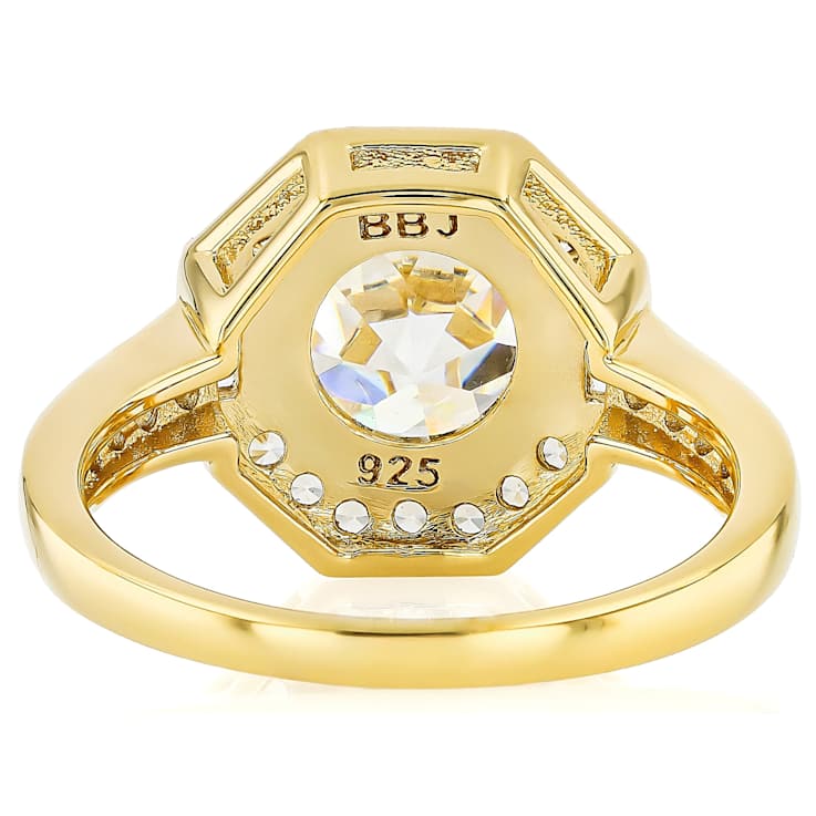 Diamond Simulant Old European Cut And White Zircon Ring In 18K Gold Over
Sterling Silver 3.28ctw