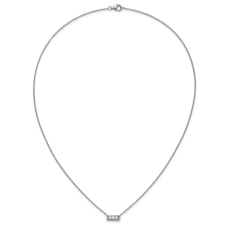 Rhodium Over Sterling Silver Polished Fancy Cubic Zirconia Bar Necklace