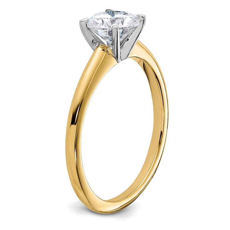 14K Yellow Gold With White Gold Accents 1 ct. D E F Pure Light Round
Moissanite Solitaire Ring