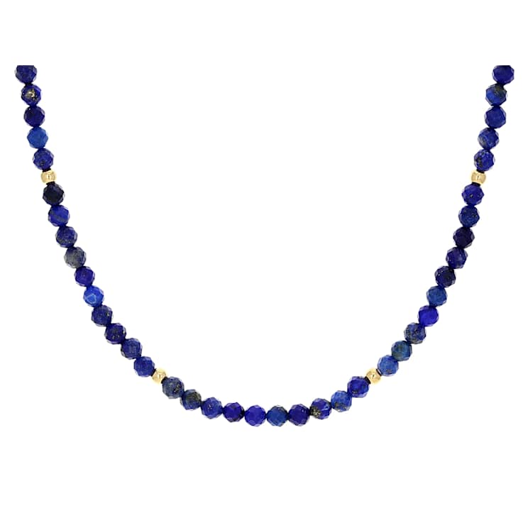 Lapis Lazuli Beaded Station Necklace In 18K Gold Over Sterling Silver