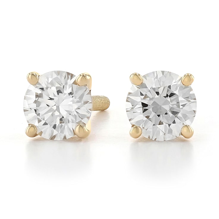 White Lab-Grown Diamond 14K Yellow Gold Solitaire Stud Earrings 0.75ctw