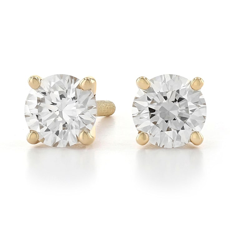 Certified White Lab-Grown Diamond H-I SI 14k Yellow Gold Solitaire Stud
Earrings 0.75ctw
