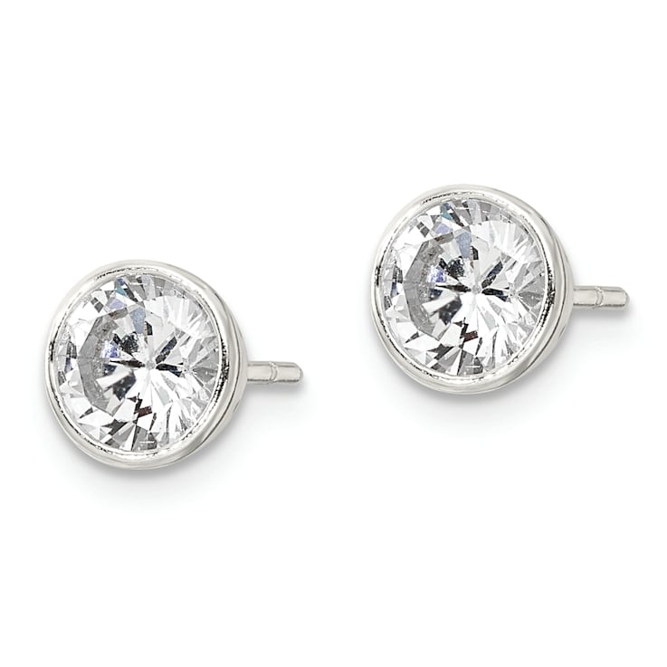 ピアス Numbering Round Brilliant Stud Earrings 4Prong #3311 5BNY066 Sterling Silver Polished 6mm Round CZ Bezel Set Stud