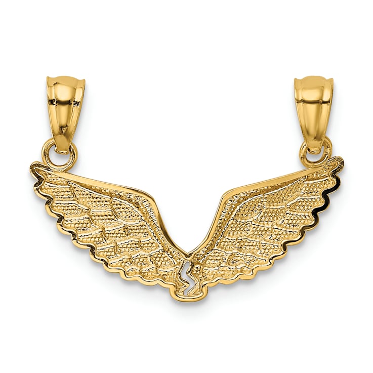 14k Yellow Gold Polished and Textured 2-Piece Break-Apart Angel Wings Pendants