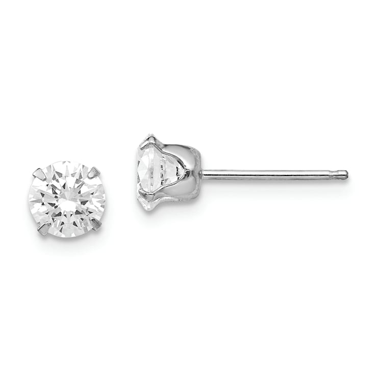 Rhodium Over 14K White Gold 5.25mm Cubic Zirconia Post Earrings