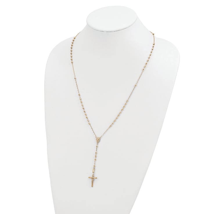 14K Yellow Gold Diamond-cut 3mm Beaded Semi-solid Rosary