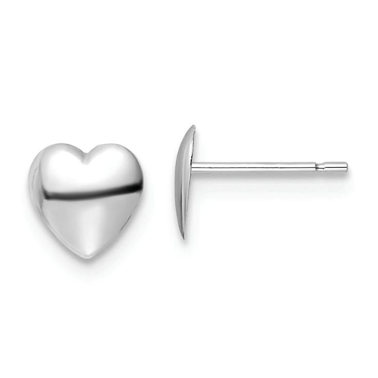 Rhodium Over 14k White Gold Children's 6.25mm Polished Heart Stud Earrings