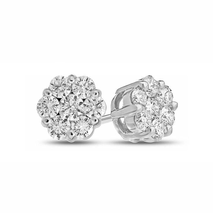 1.25ctw Diamond Cluster Earrings in 14k White Gold