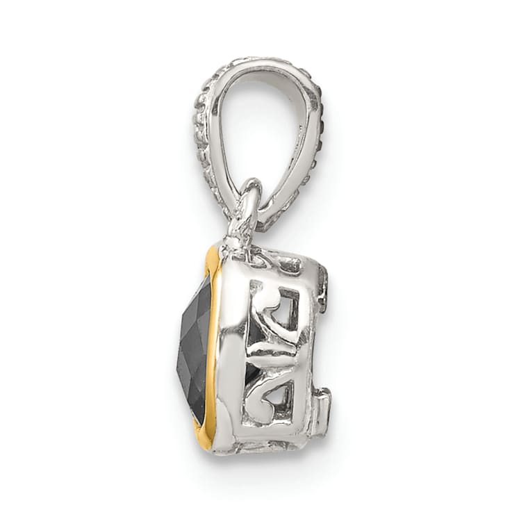 Rhodium Over Sterling Silver with 14k Accent Lab Created Sapphire Pendant