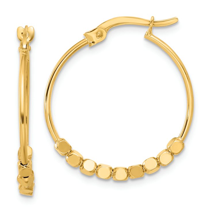 14k Yellow Gold Polished 15/16" Beads Hoop Earrings