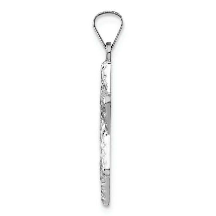 Rhodium Over 14k White Gold Polished and Textured Solid Star of David Pendant