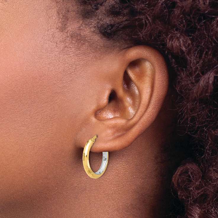 14k Yellow Gold and Rhodium Over 14k Yellow Gold 7/8" Polished and
Diamond-Cut Hoop Earrings
