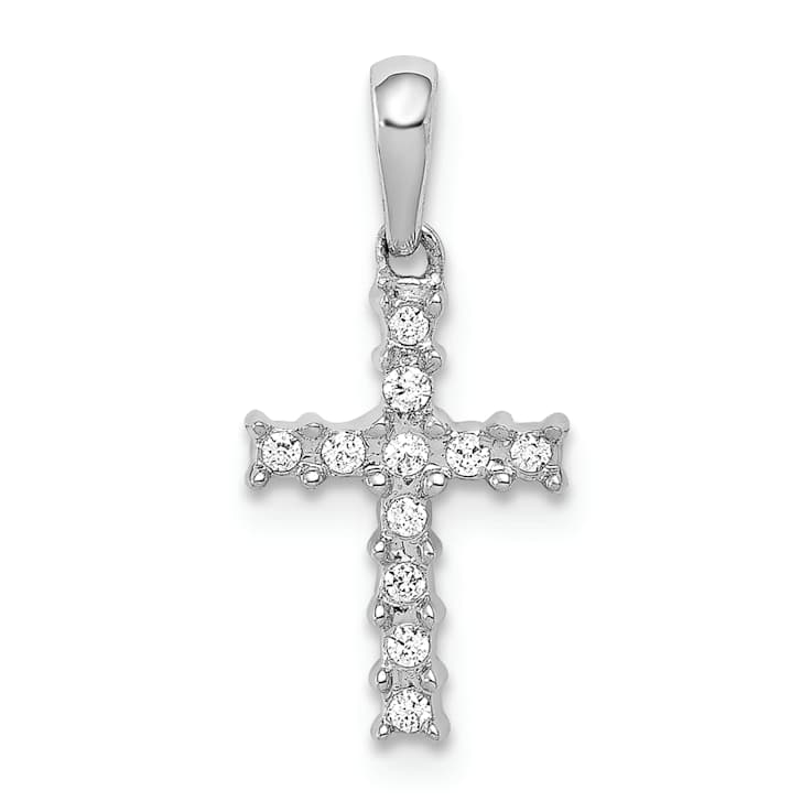 Rhodium Over 10k White Gold Accent Diamond Latin Cross Pendant