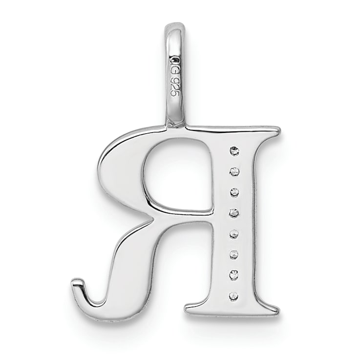 14K White Gold Diamond Letter R Initial Pendant