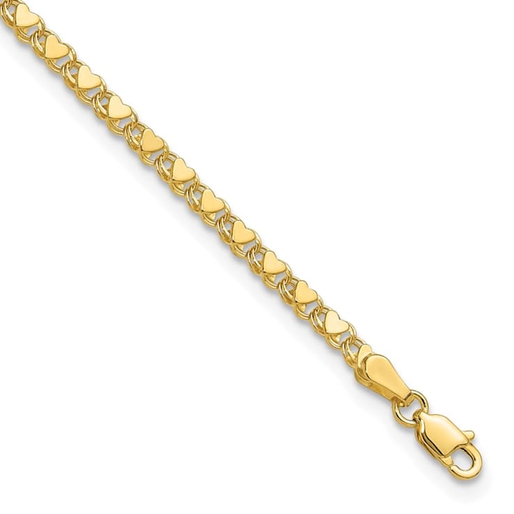 14K Yellow Gold Polished Double-Sided Heart 6-inch Child's Bracelet