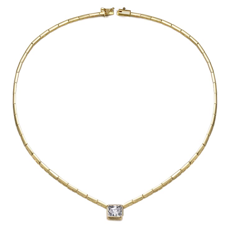 East-West CZ Pave Station Necklace In 14K Gold Over Brass