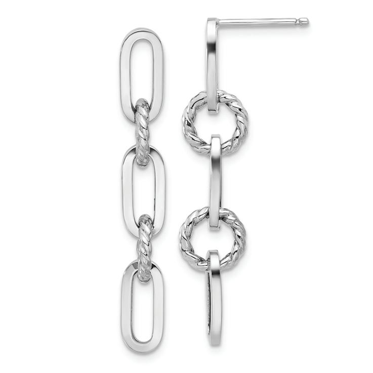 Rhodium Over 14k White Gold Polished and Textured Twisted Chain Link
Dangle Earrings